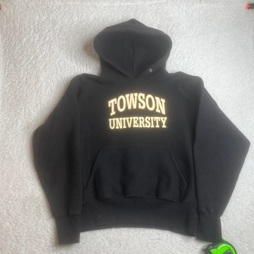 Vintage Towson Univeristy men's black heavyweight‎ hoodie reverse weave S